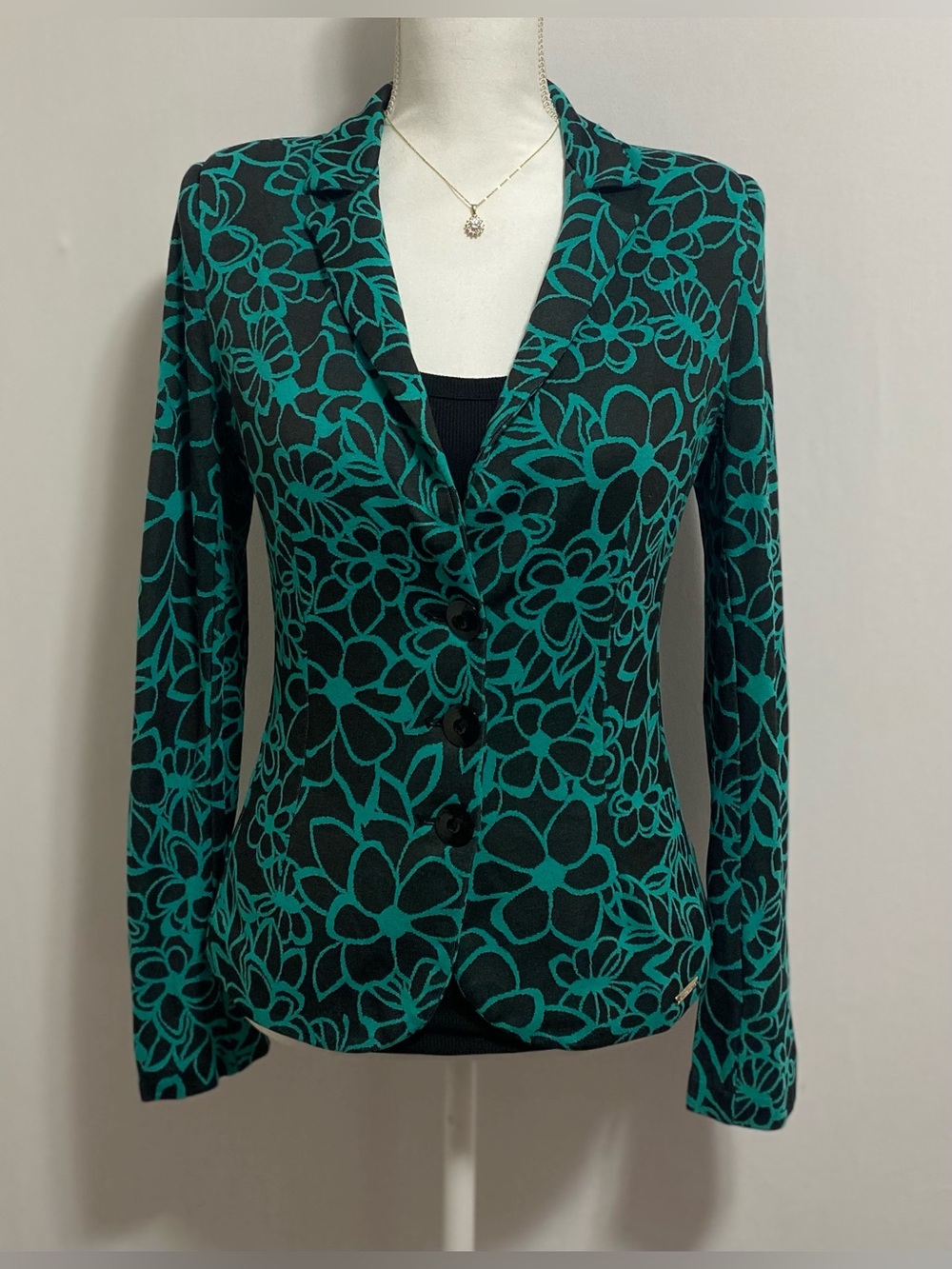 Rinascimento Green and Black Blazer Elegant Floral Design